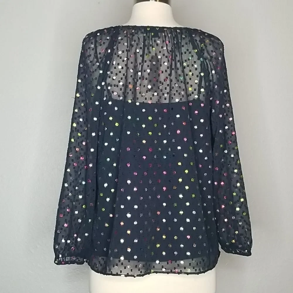 J. Crew Rainbow Clip Dot Chiffon‎ Top Blouse XS